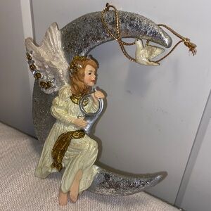 Kurt Adler moonlite angel Christmas Ornament silver crescent moon dove Holiday